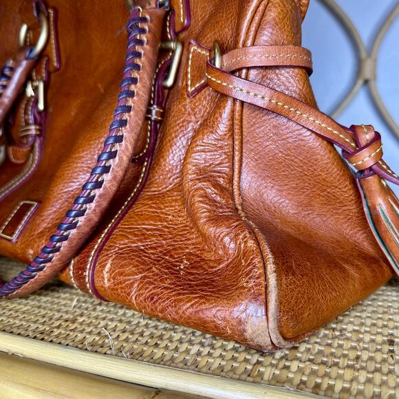 Dooney & Bourke Florentine Buckle Satchel Natural Brown Italian Leather Handbag - Picture 4 of 9